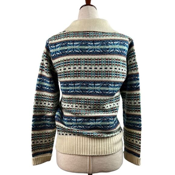 Vintage 70s Ricki Collared Crewneck Argyle Stripe Sweater Medium - Picture 3 of 11